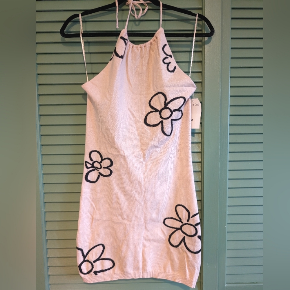 Cream floral halter mini dress